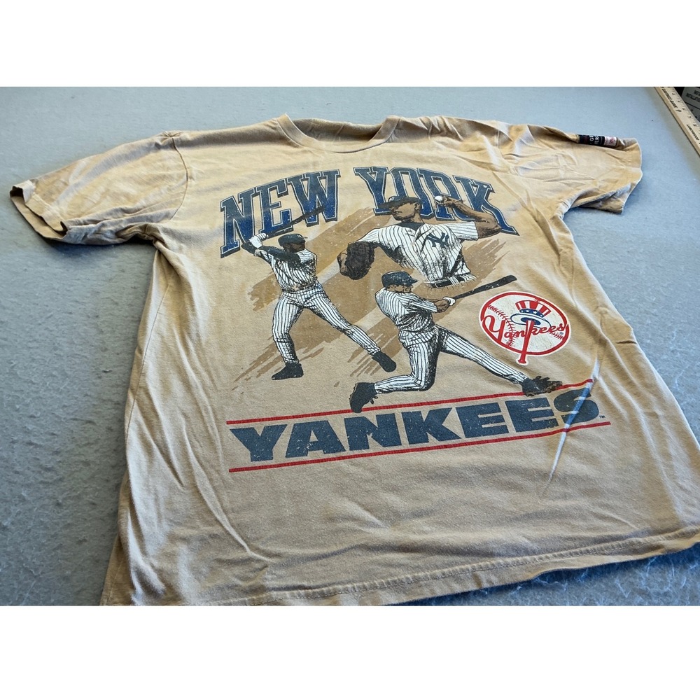 MLB New York Yankees T-Shirt Tan Graphic Double Sided Baseball Tan Mens L Sport
